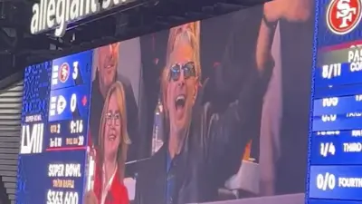 Jeff Goldblum was shown on the videoboard at the Super Bowl