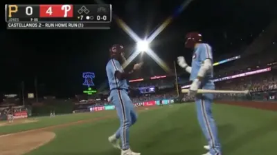 Brandon Marsh celebrating home run