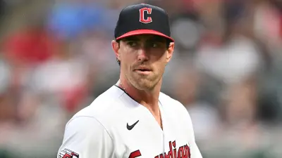 Shane Bieber walking off the field