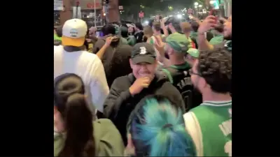 Celtics fans gathered in the street after the team clinched their 2024 NBA Finals berth