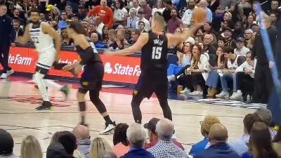 Nuggets star Nikola Jokic making an outlet pass