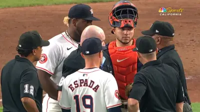Umpires doing a substance check on Ronel Blanco