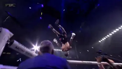 Gervonta Davis doing a backflip after KO of Frank Martin
