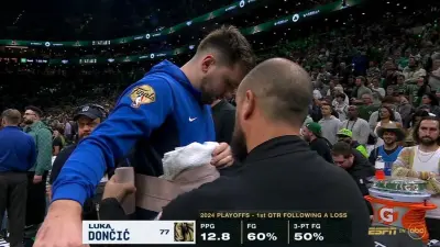 Mavericks star Luka Doncic getting wrapped up before Game 2 of the Finals