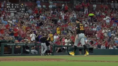 Paul Skenes walking off the mound during a Pirates-Cardinals game