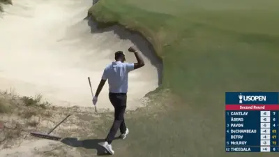 Sahith Theegala raises his arm