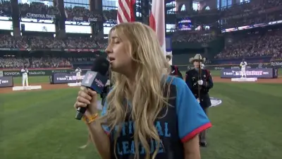 Ingrid Andress singing the U.S. national anthem at the 2024 Home Run Derby