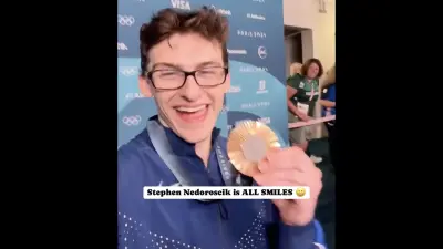 Stephen Nedoroscik, known as the pommel horse guy, smiles with his second bronze medal at the Paris Olympics.