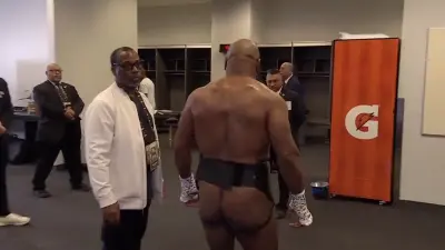 Mike Tyson showing his butt before his fight against Jake Paul