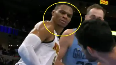 Russell Westbrook staring down an opponent
