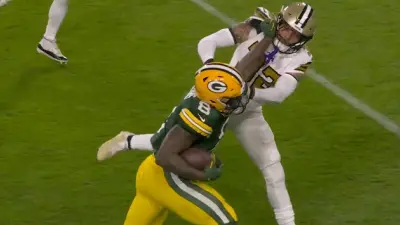 Josh Jacobs stiffarms Tyrann Mathieu