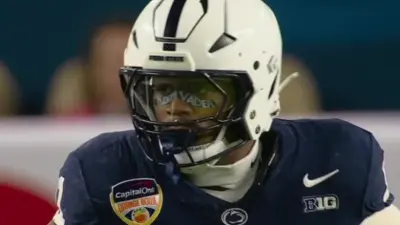 Abdul Carter wearing a message on his eye-black