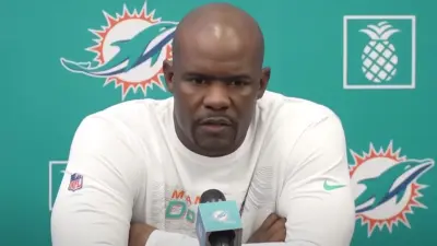 Brian Flores at a press conference