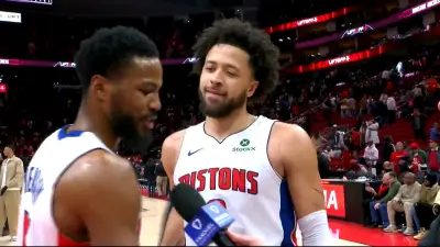 Cade Cunningham and Malik Beasley in a postgame interview