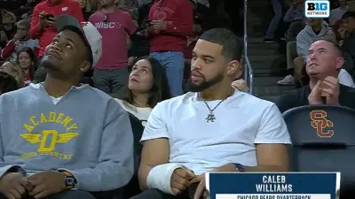Caleb Williams with a cast on