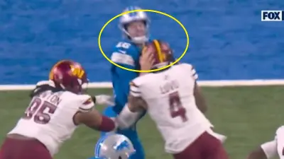Jared Goff taking a helmet-to-helmet hit