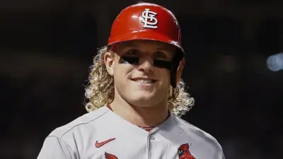 Harrison Bader wearing a helmet