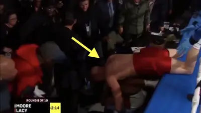 Heavyweight boxers Skylar Lacy and Brandon Moore crashed outside the ring