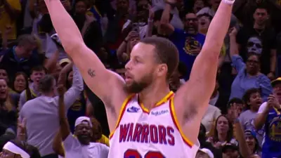 Steph Curry celebrating a made shot