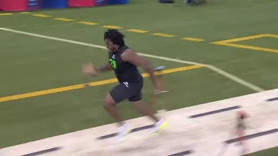 Missouri's Armand Membou running his 40-yard dash at the 2025 NFL Draft Combine