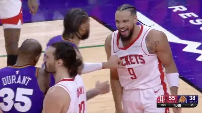 Dillon Brooks and Kevin Durant talking trash during a Suns-Rockets game