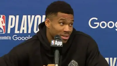 Giannis Antetokounmpo at a press conference