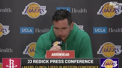 Lakers coach JJ Redick at a press conference