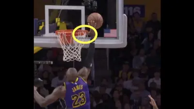 LeBron James getting his thumb stuck on the rim