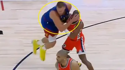 Nikola Jokic flopping in the air
