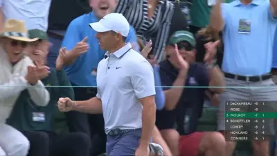 Rory McIlroy celebrating at the Masters