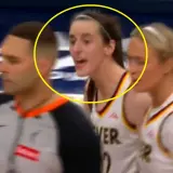 Caitlin Clark yelling at a referee