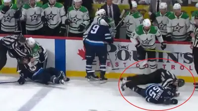 Mark Scheifele down on the ice