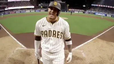 Manny Machado looking angry from the umpire cam POV