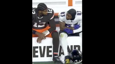 Browns QB Shedeur Sanders talking to Ravens wide receiver LaJohntay Wester